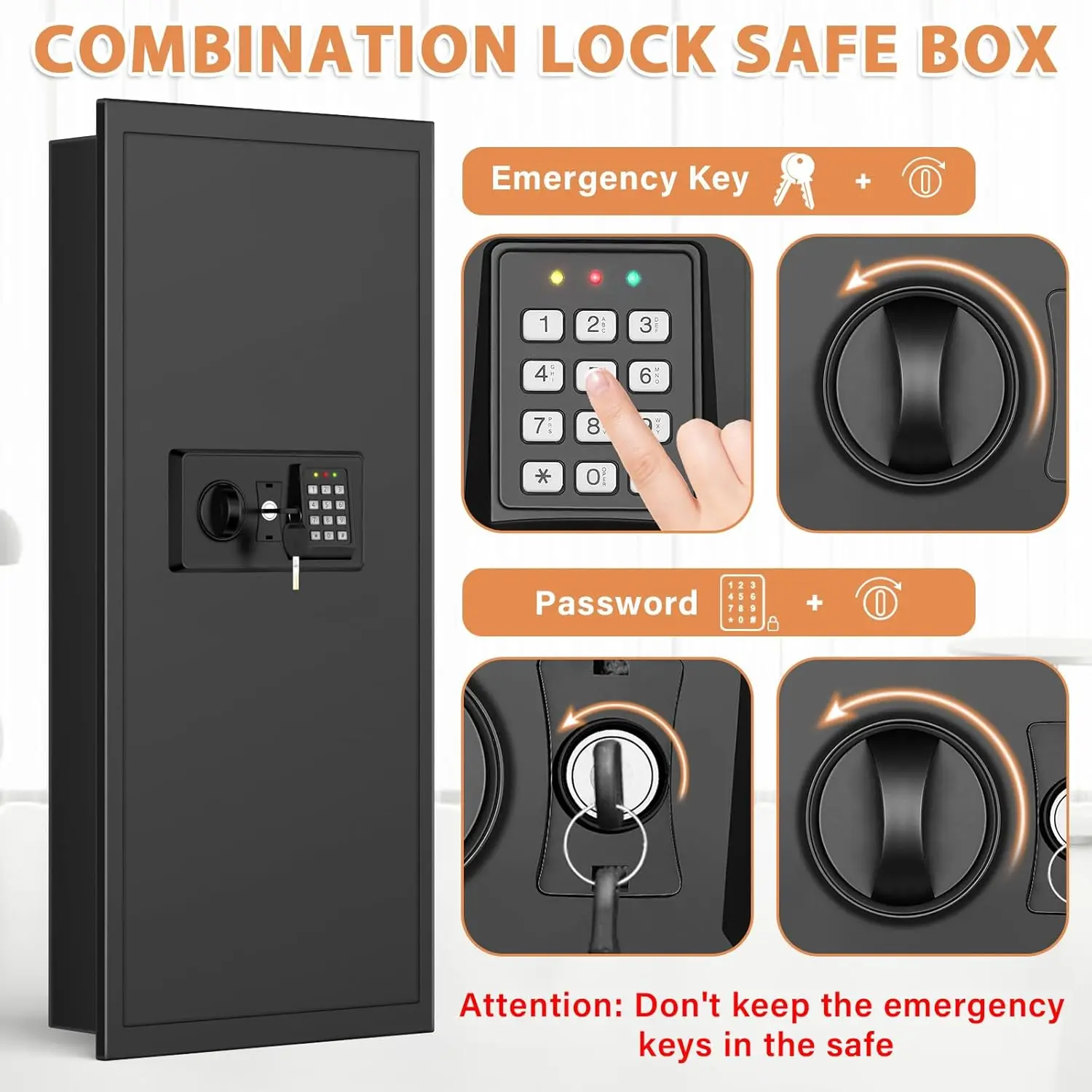33.46" Tall Sturdy Wall Safes Between the Studs 16" Centers, Fireproof in Wall Safe with Removable Shelf, Combination Lock Hidde