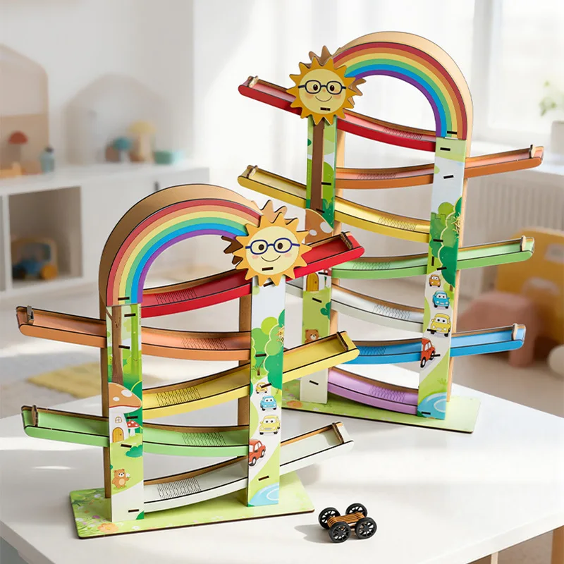 

Wooden 3D Puzzle Race Car Track, DIY Assembly Educational Toy for Kids, Rainbow Orbit Playset, Ideal as Desk Decor & Gift