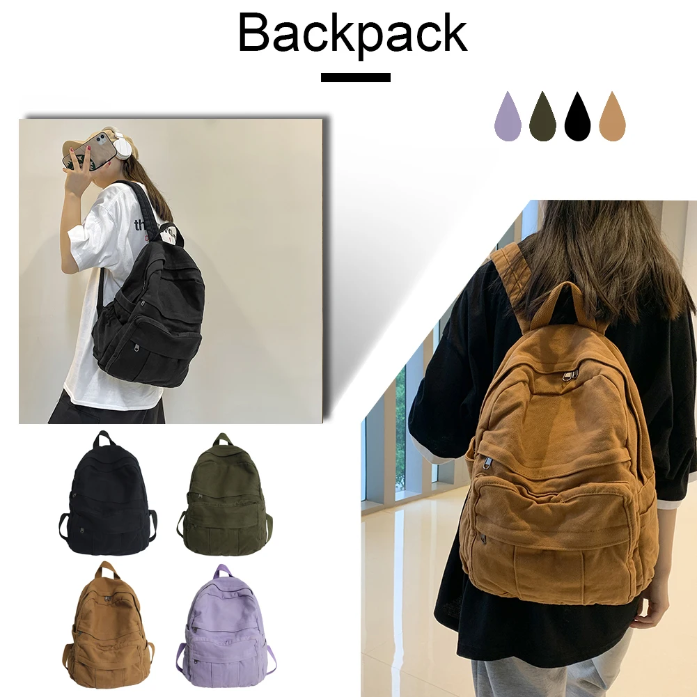 Women College Student Bag Solid Color Simple Girls Teen Backpack Harajuku Vintage Large Capacity Casual Fashion Schoolbag