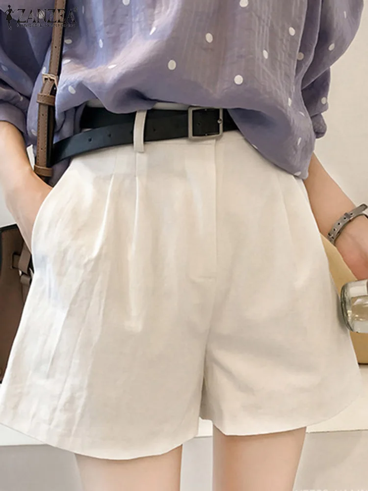 

Summer High Waist Solid Work Trousers ZANZEA Women Elegant Shorts Female Pantalon Loose Wide Leg Pants Fashion Office OL Shorts