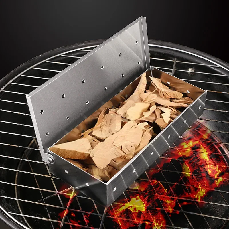 1pc Smoker Box BBQ Tools Stainless Steel Smoke Box Fruitwood Bacon BBQ Matching Smoke Meat Box