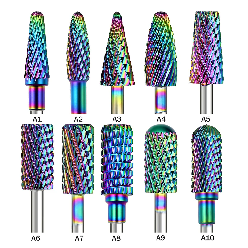 무지개빛 텅스텐 스틸 큐티클 네일 드릴 비트, 손톱 아래 각질 제거 및 네일 준비용 3/32인치 전동 네일 파일용