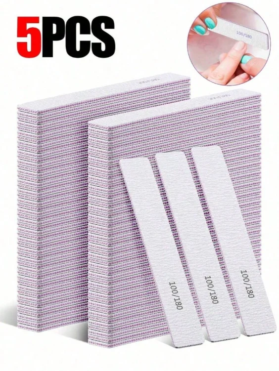 5Pcs Purple-White Double-Sided Nail File, 100/180 Grit Nail Shaping Buffer, Professional Manicure Tool for Nail Trimming