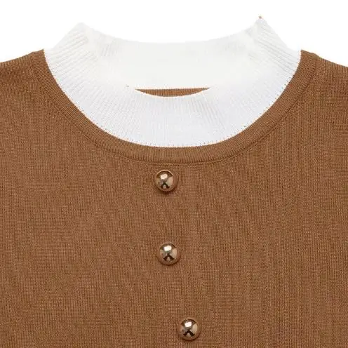 Women's Sweater 2025 Spring Autumn New Solid Color Casual Fashion Button Decor Round Neck Long Sleeve Casual Slim Fit Sweater