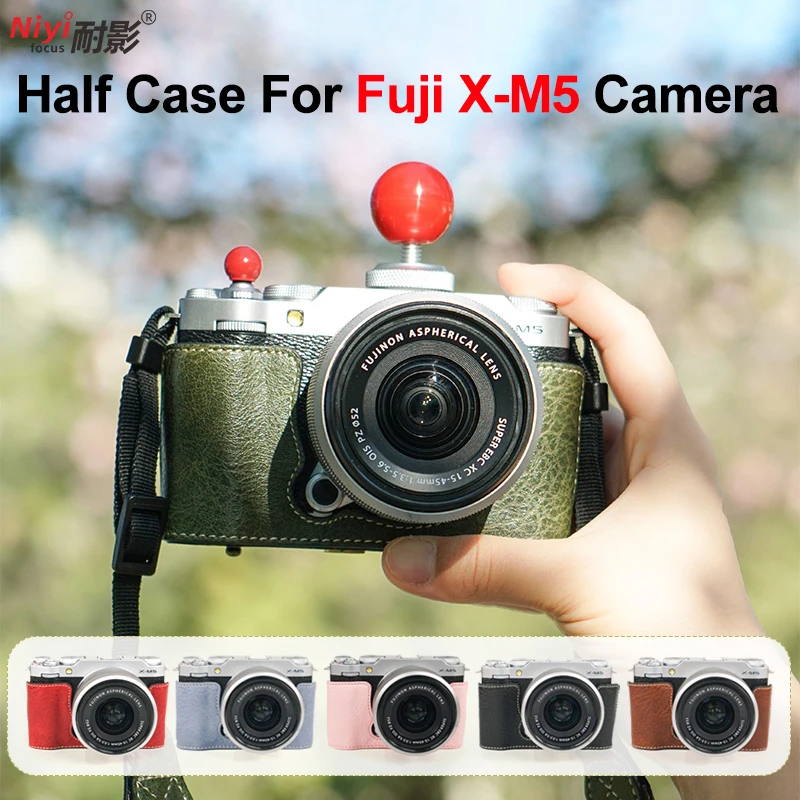 Camera Case for Fujifilm X-M5 Camera Half Case Base Cover Protector Strap Storage Bag Retro Leather for XM5 Fuji X Waterproof