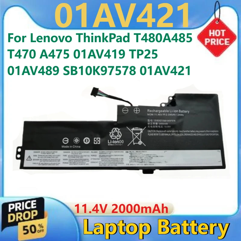 

For Lenovo ThinkPad T480A485 T470 A475 01AV419 TP25 01AV489 SB10K97578 01AV421 High Quality New Laptop Battery 11.4V 2000mAh