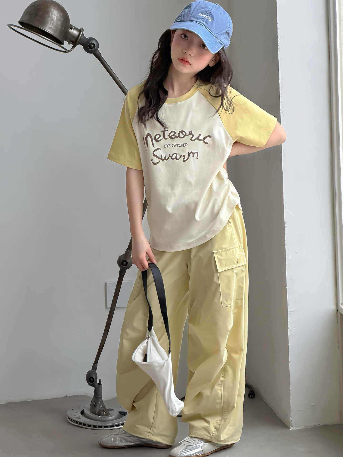 girls-summer-outfit-set-casual-short-sleeve-two-piece-suit-children's-fashionable-clothing-cotton-polyester-elastic-fabric