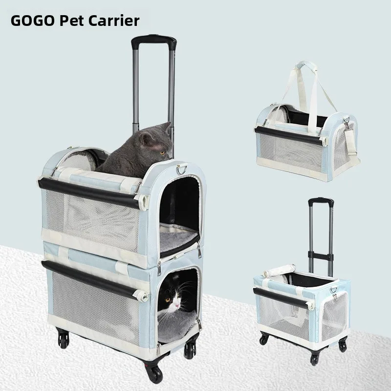 

Pet Double Layer Bag Carrier Portable Breathable Large Space Dog Cart Outing Luggage Dog Cage Travel Backpack for Cats An...