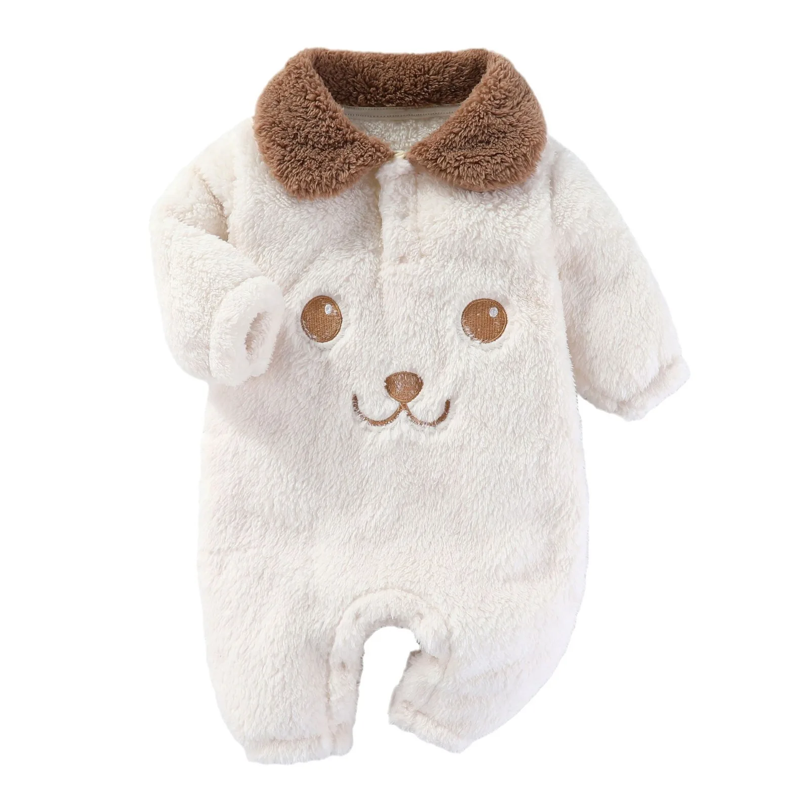 UNIFEMEN Autumn Winter Baby Boys Jumpsuit Fleece Cartoon Bear Turndown Collar Warm Newborn Boys Bodysuit Infant Boy Outerwears