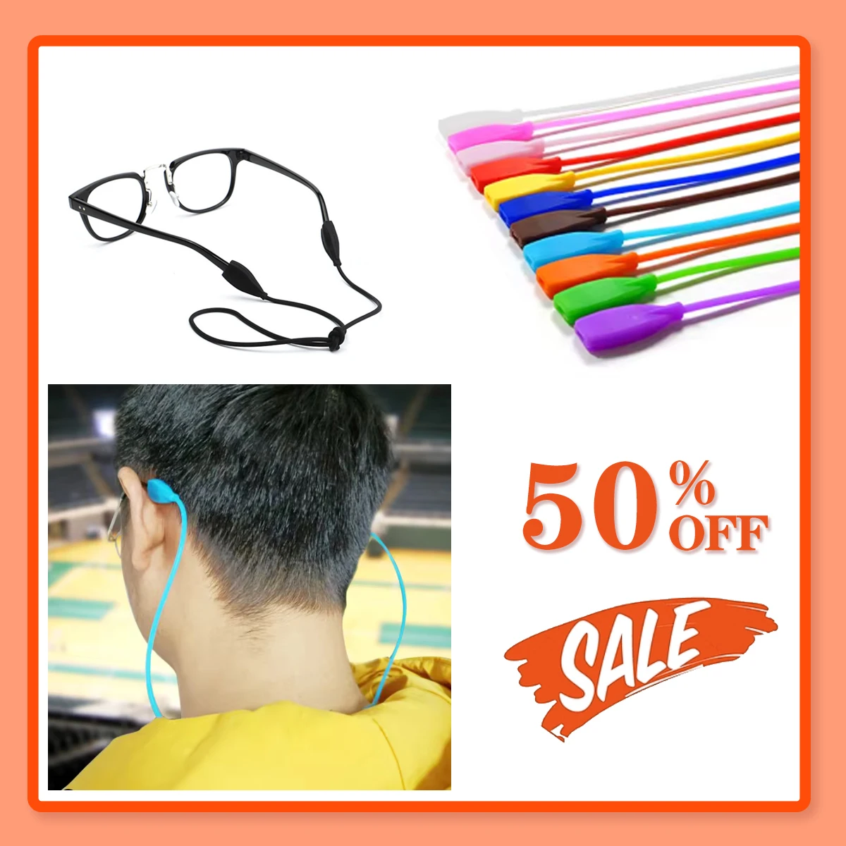 

Eyeglasses Multicolor Elastic Silicone Lace Adjustable Letter Button Sports Anti-Slip String Glasses Straps Neck Tape Round Ends