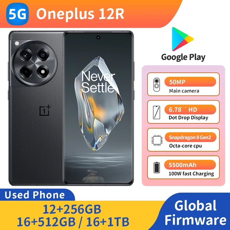 Oneplus 12R 5G Android 6,78-дюймовый экран 2780x1264 с двумя SIM-картами Bluetooth 50MP камера в хорошем состоянии Оригинальный использованный телефон Oneplus 12R 5G Android 6,78-дюймовый экран 2780x1264 с двумя SIM-картами Bluetooth 50MP камера в хорошем состоянии Оригинальный использованный телефон