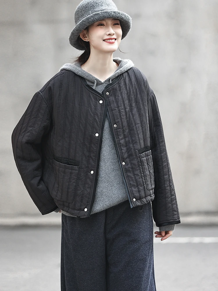 

Женское утепленное хлопковое пальто Bla Fce с круглым вырезом, высококачественное, с вертикальными полосами и вставками из ацетата