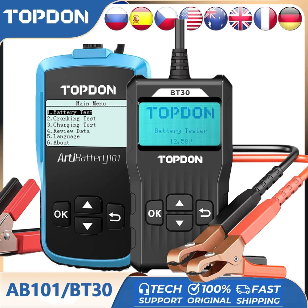 

TOPDON BT30/AB101 12V Car Battery Tester Digital Automotive Diagnostic Analyzer Vehicle Cranking Charging Scanner Multifunction