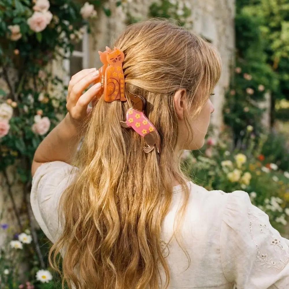 

Cute Acetic Acid Animal Acetate Hair Claw Floral Flower Cat Hair Clip Headdress Minimalist Dachshund Hairpin Girl