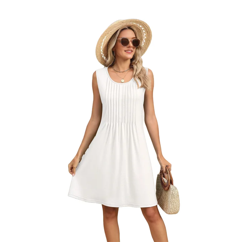 Свободные пляжные каникулы, повседневные сарафаны без рукавов с круглым вырезом и карманами, платье-майка
