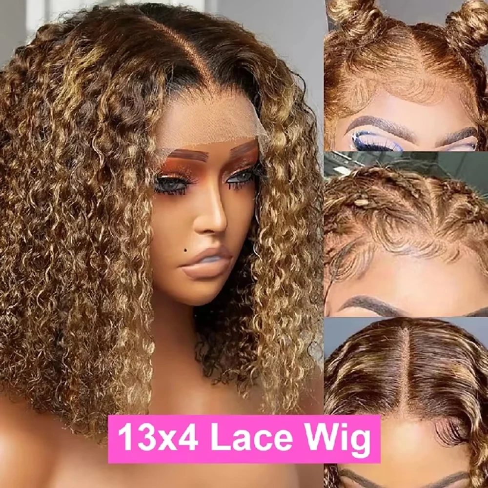 Peluca Bob con ondas de agua 13x4 P4/27 resaltado 13x4 peluca Frontal de encaje transparente 100% peluca de cabello humano brasileño 150 de densidad para mujeres