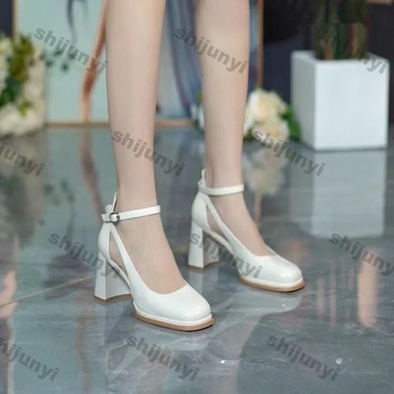 

Woman Shoes Summer 2026 Fashion Concise Solid Chunky Pumps Women's Ankle Strap Sandals Comfortable Hard Wearing High Heels
