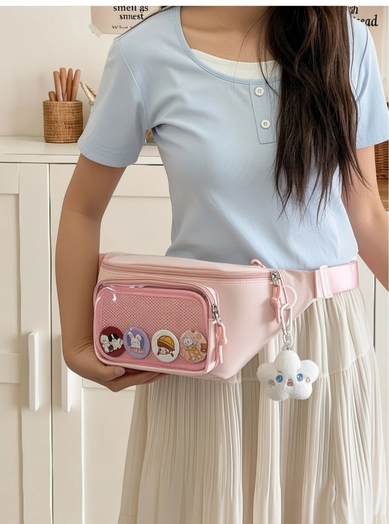 Neue süße Anime Ita Bag – Stylische Damen-Outdoor-Fahrrad-Umhängetasche, transparente Bauchtasche für Mädchen, DIY Comic-Display-Schultertasche – Detail 5