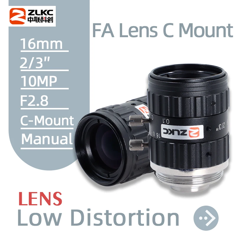 

ZLKC HD 10MP C Mount 16mm Lens Machine Vision Fixed Focal Length Lenses Industrial Camera Manual Iris 2/3 '' CCTV Low Distortion