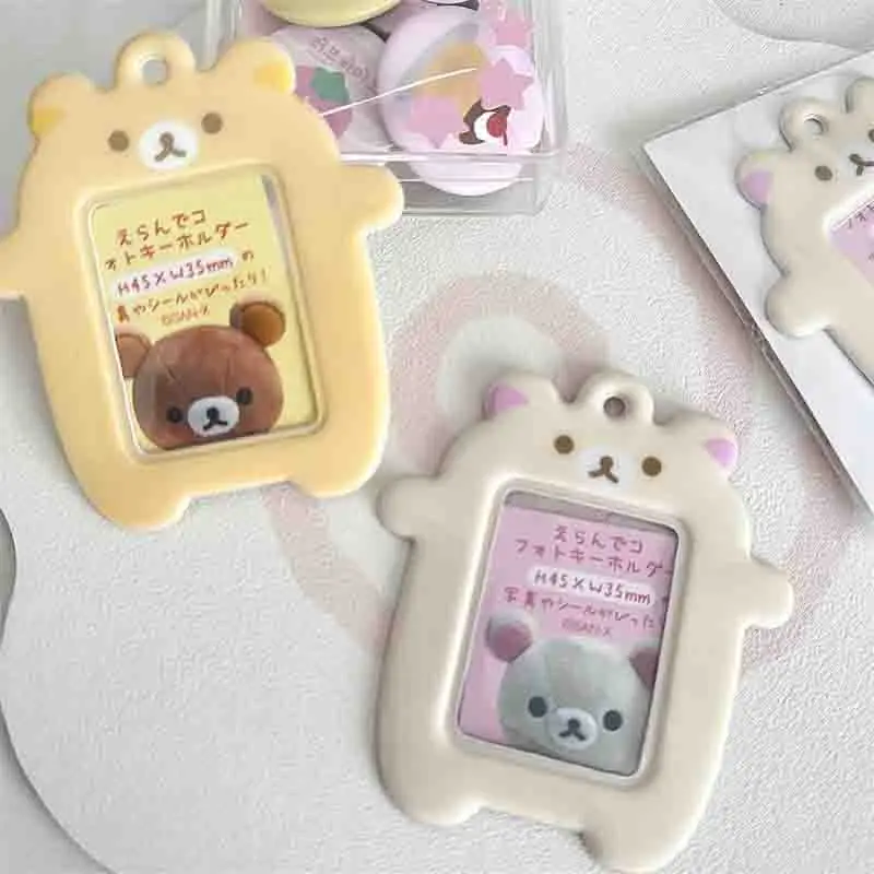 Kawaii Rilakkuma Id Photo Ferrule Cute Cartoon 3.5 * 4.5Cm 2-Inch Large Head Sticker Card Holder Pendant Girl Christmas Gift Toy