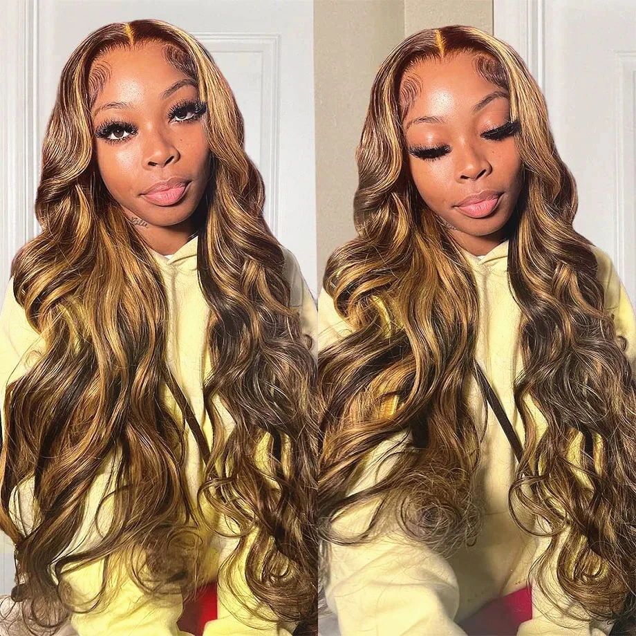 30 36 Inch Highlight Body Wave Pruik Menselijk Haar Braziliaanse Gekleurde Ombre Blonde 13X4 13X6 Hd Transparant Lace Frontale Pruik Voor Vrouwen