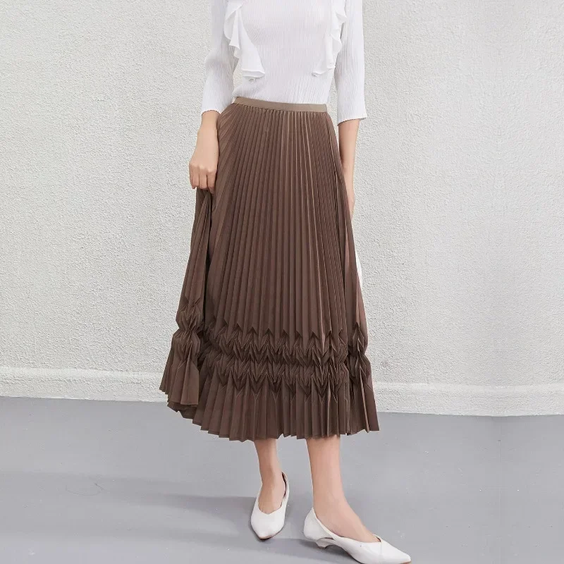 YUDX 2025 Spring Summer New Women Skirt High Waist Casual Loose Large Size Folding Design Female Casual Skirt Everyday Clothes