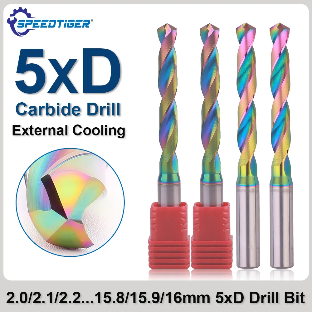 

SPEEDTIGER 2,0-16 мм спиральное сверло из карбида вольфрама 5xD для алюминия, меди, дерева, DLC-покрытия, высокопроизводительный инструмент для изготовления отверстий с ЧПУ