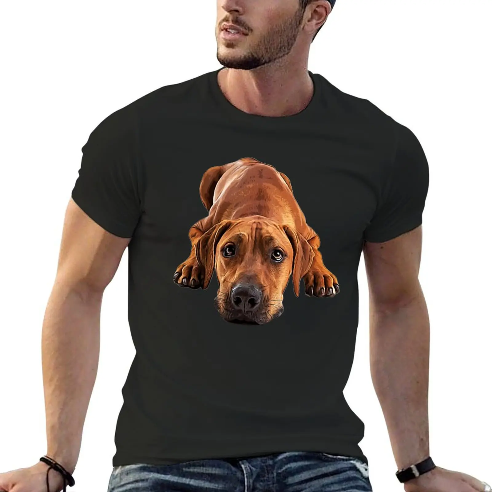 

Rhodesian Ridgeback Puppy Eyes T-Shirt Short sleeve tee shirts graphic tees plain big and tall t shirts for men