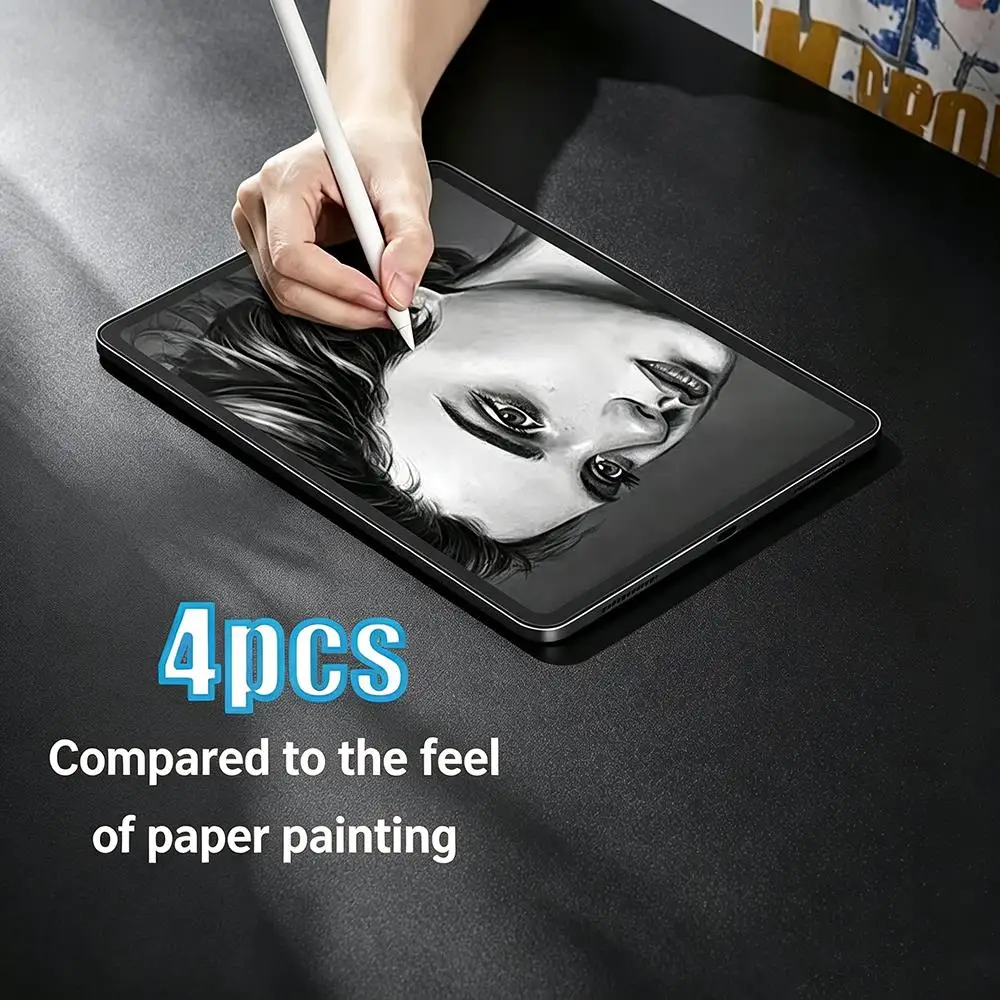 4PCS Anti-Glare Tablet Writing Film Screen Protector for Apple iPad Air 3 11 13 Mini 6 5 4 Pro 11 2024 Non-Slip Auto Adsorption