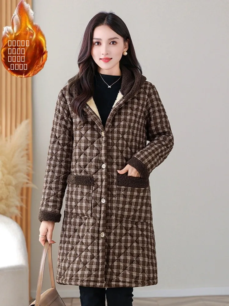 

Теплое хлопковое пальто с флисовой подкладкой и капюшоном, повседневное, свободного кроя, на пуговицах, средней длины