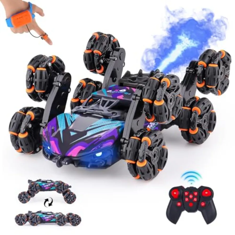 

Cool 8 Wheels Hand Controlled RC Stunt Car Toys with Gesture Sensing Remote Control for Age 6-12 Red and Black Racing Car Fun B