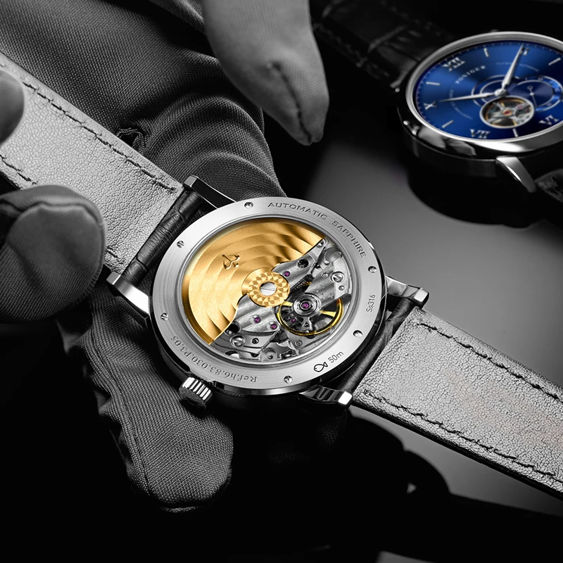 PONIGER Nuovo Stile MIYOTA Movimento Sottile Orologio Da Polso Da Uomo 41.5mm Classico Design Scheletro Luminoso Orologi Automatici