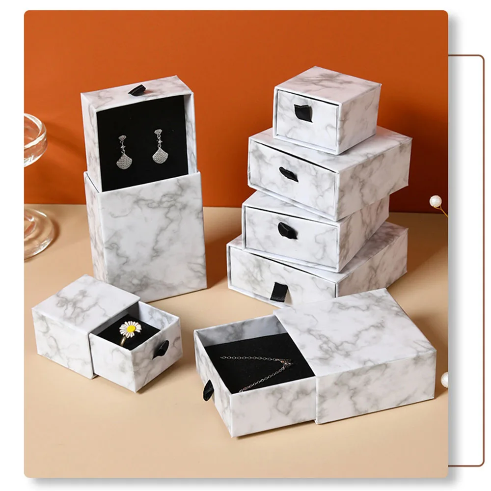 

24pcs/lot Bulk Marble Jewelry Packaging Box Engagement Ring Earring Bracelet Necklace Gift Organizer Drawer Sliding Paper Box