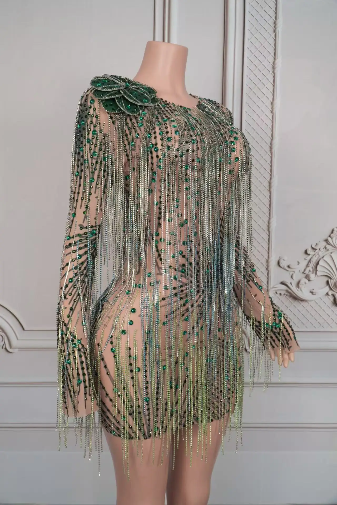 سباركلي الراين شير فستان قصير المرأة حفلة موسيقية مثير شبكة عارية الذراعين حفلة عيد ميلاد مساء فستان نادي الرقص تظهر المرحلة ارتداء Lvye #3