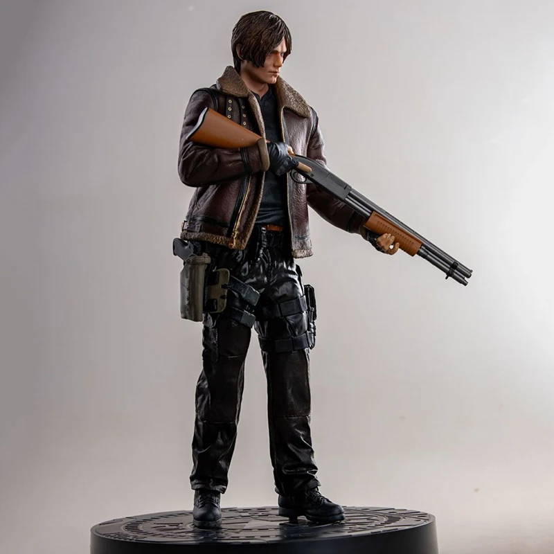 PVC Action Figures of Resident Evil, Leon Figure, Roupa de Couro, Leon Scott e Bush, Caçador de Zumbis, Estátua Modelo, Toy Gift, 33cm