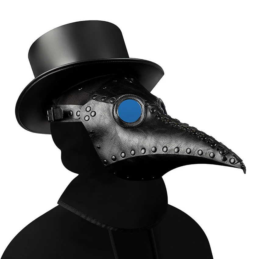 Halloween Horror Plague Doctor Steampunk Mask Cosplay Anime Leather Hat Masquerade Fantasy Disguise Black Face Mask Carnival