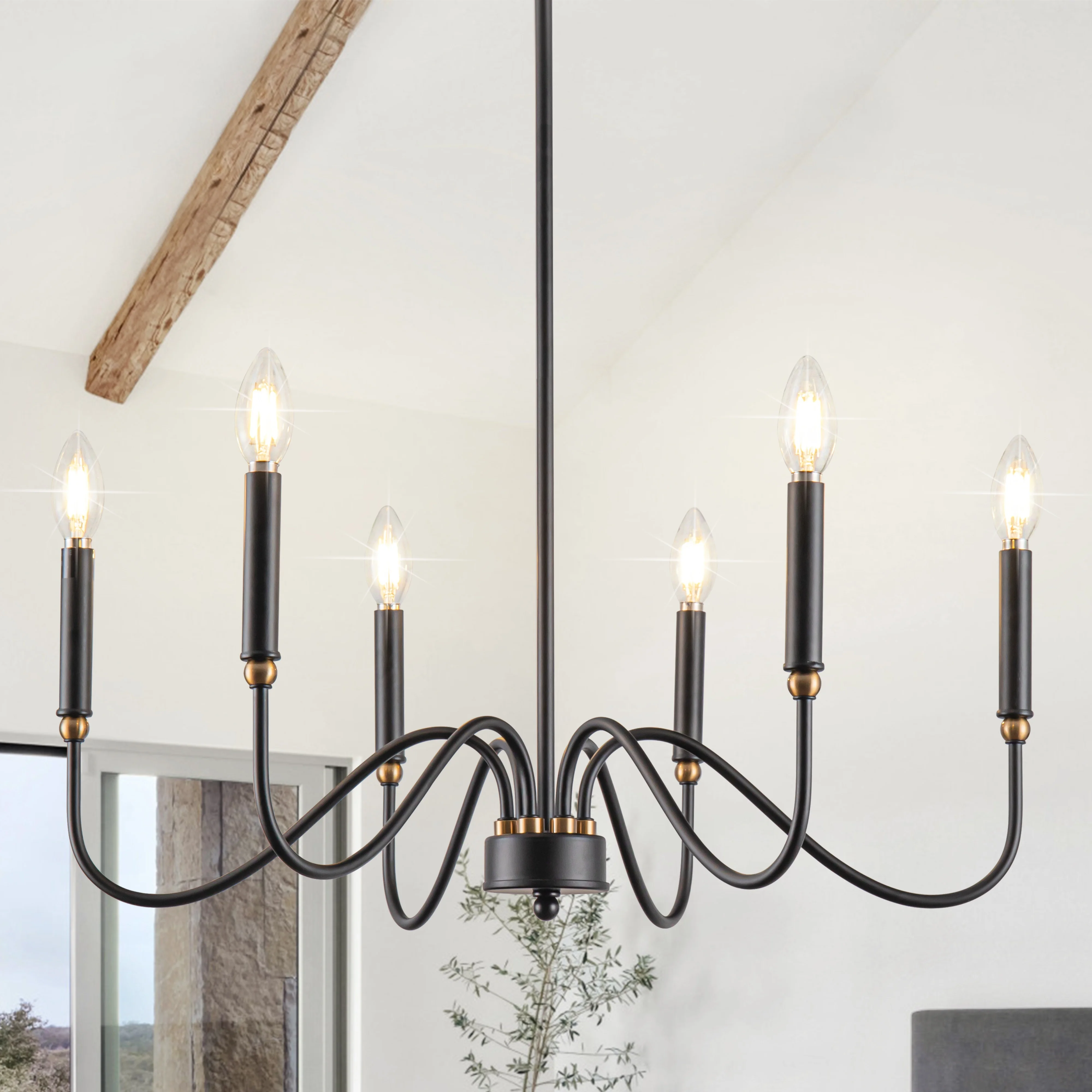 

6-Light Black Farmhouse Chandelier Dining Room Light Fixture Adjustable Dining Room Lights Metal Chandeliers For Dining Room