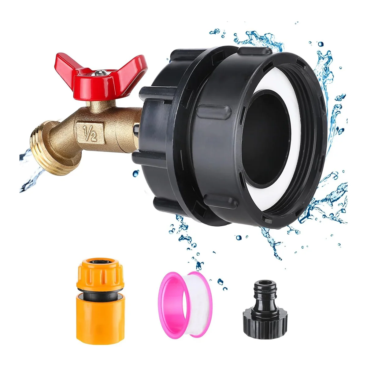 IBC Tote Water Tank Adapter -Fine Thread Fitting for 275-330 Gallon IBC Tote Tank, Leakproof Sturdy Brass Faucet Valve