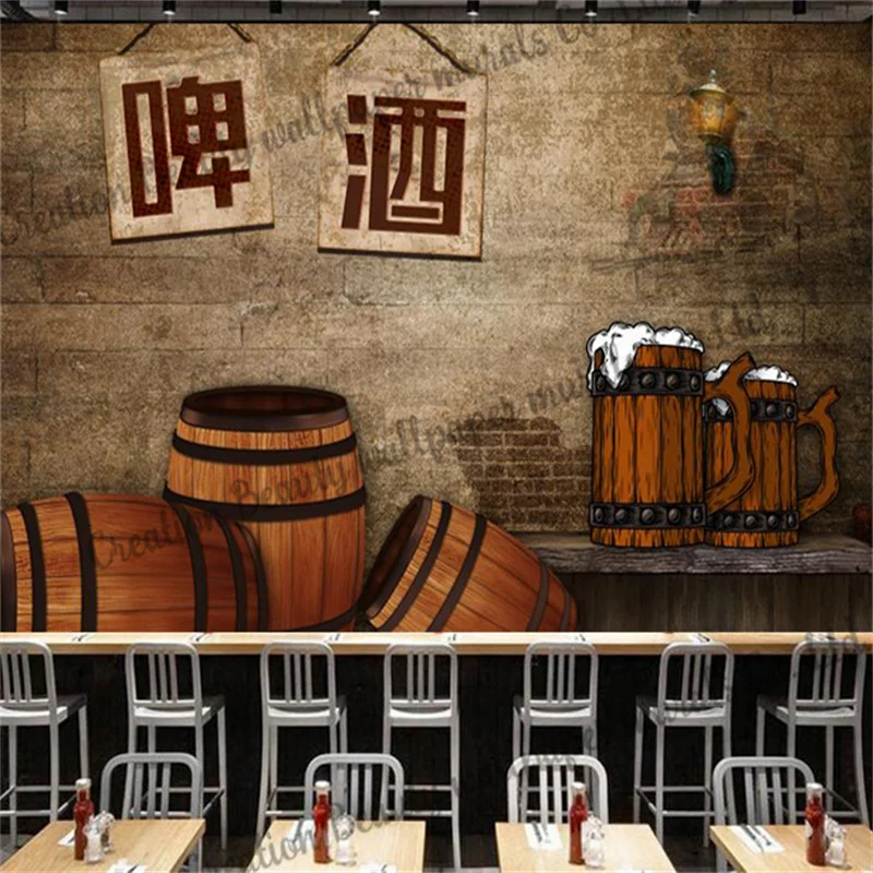 Custom Vintage Barrel Beer Wallpaper Industrial Decor Mural Bar Restaurant KTV Club Background Wall Papel De Pared Contact Paper