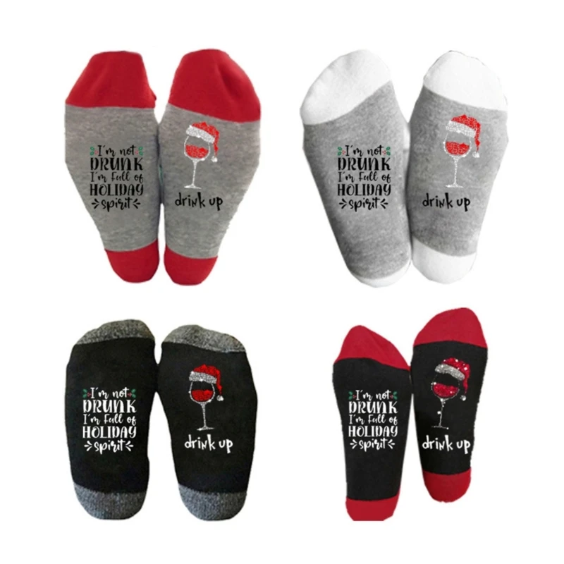 Funny Sayings Not Drunk Holiday Spirit Christmas Cotton Socks Gift for Women Men