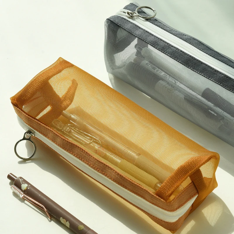 Bolsa de lápices de papelería transparente para examen de estudiante, estuche de bolígrafos de malla de nailon dedicado, bolsa Unisex, suministros escolares, venta al por mayor