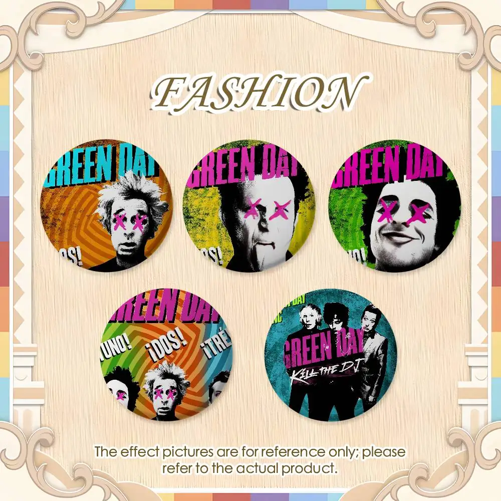 

D-Green Day Band Cool Badges Round Exquisite Badge Brooches Creative Pins For Clothes Hat Backpack Gift Accessories