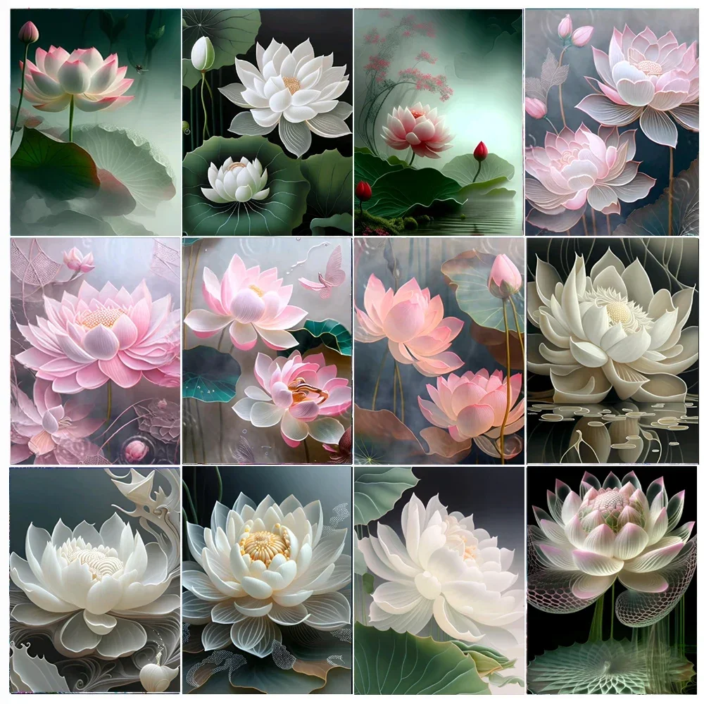 5D DIY Diamond Art Painting by Number Mosaic Flower Water lily Cross Stitch Kit Embroidery Pink Fantasy Lotus Home Decoration