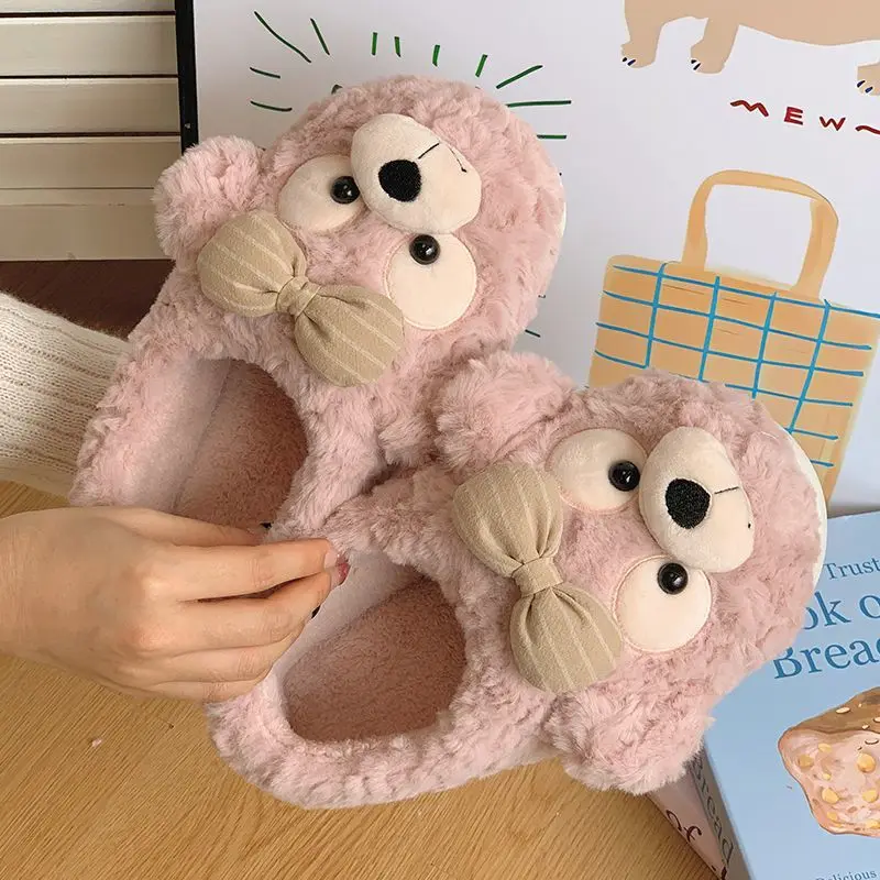 New chaussons femme  desginer animal bear fluffy slippers woman house shoes for women 2025 new winter indoor furry slipper