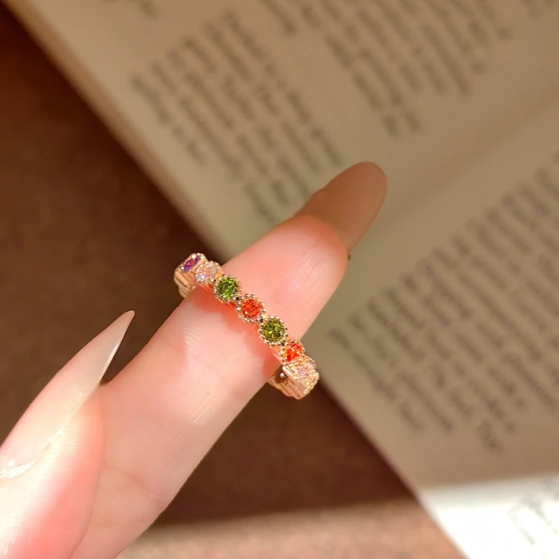 

Fashionable Female Star's Matching Item - Rainbow Zirconia Ring - Rose Gold High-Quality Cubic Zirconia Luxury Jewelry