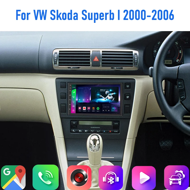 

7'' For VW Skoda Superb I 2000-2006 Car Radio 4G SIM Carplay Android 15 Auto Steering FM Google Map GPS Rear Camera Head Unit