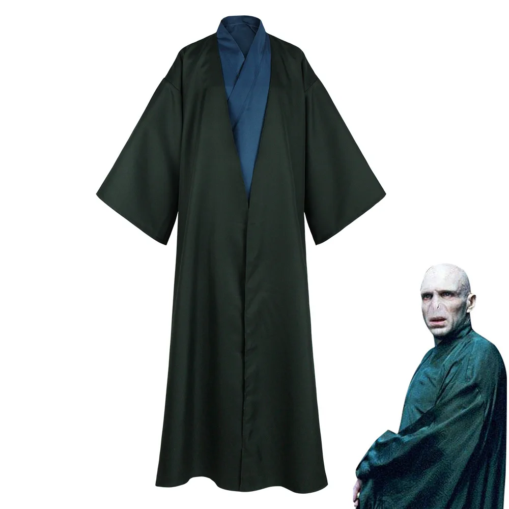 Adult Lord Voldemort Movie Cosplay Costume Halloween Cloak Long Dark Green Party Robe Cape School Uniform Outfit for Men Male