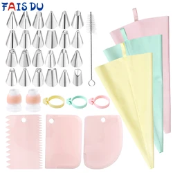FAIS DU 11-34PC/Set Silicone Pastry Bag With Nozzle Set Confectionery Tips DIY Icing Pipe Cupcake Nozzle Bag Cake Decoration Kit