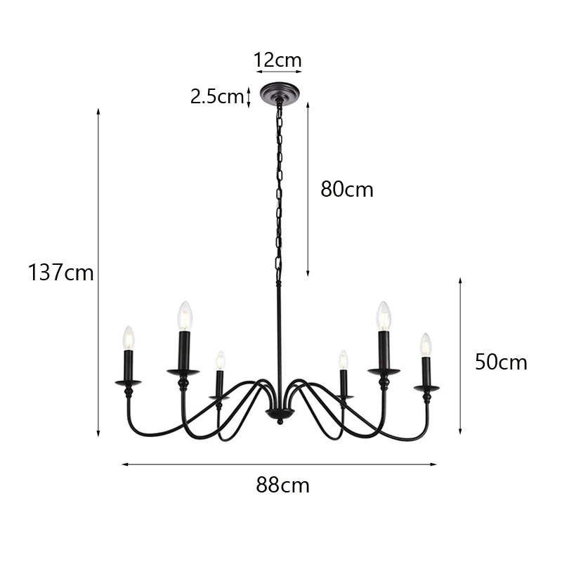 Modern Simple American Iron Chandelier Light Personality Living Room Kitchen Dining Room Lamp Bedroom Study Candle Lighting