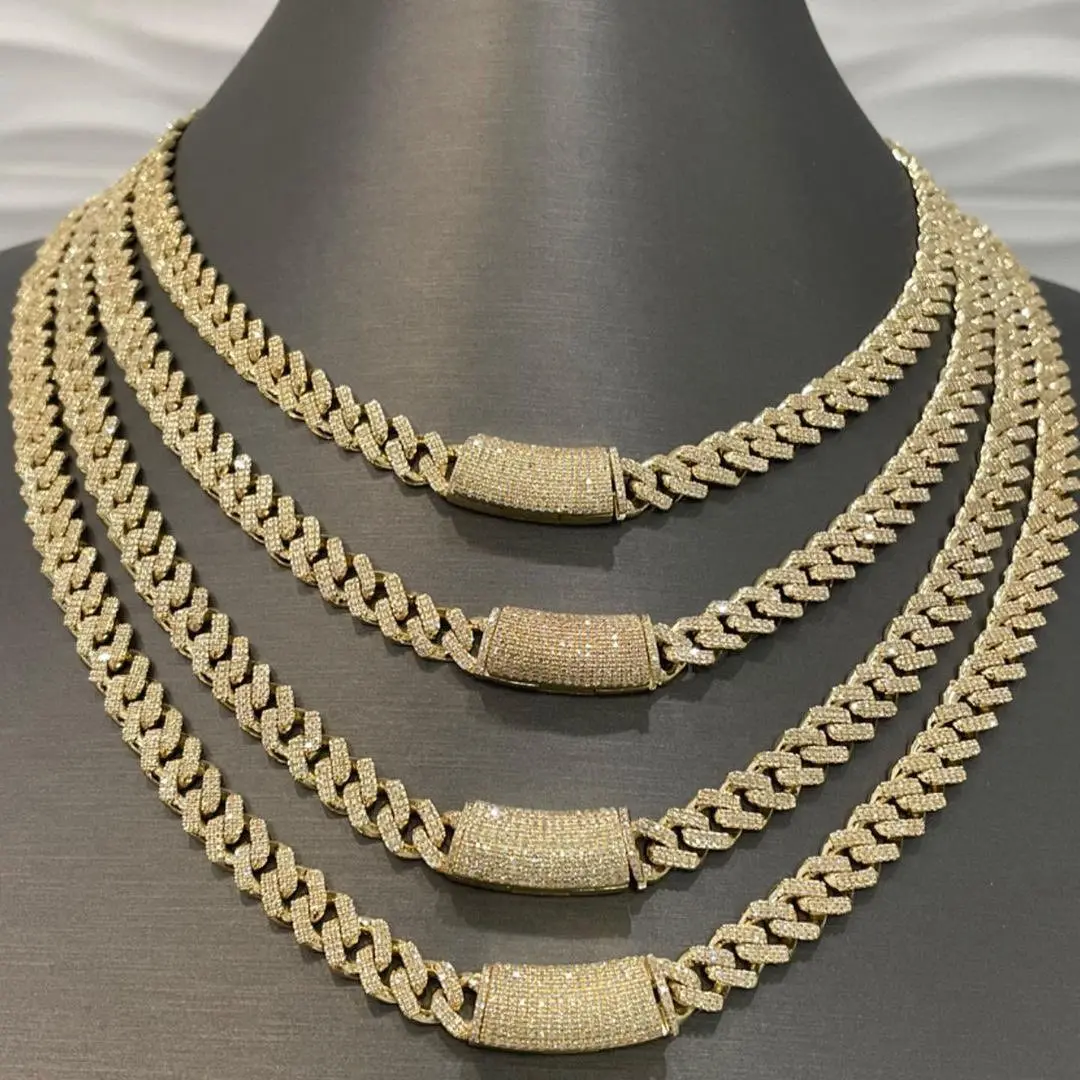 Hip Hop Rapper Cuban Link 8mm 10mm Double Row Moissanite Iced Out Cuban Link Chain Necklace